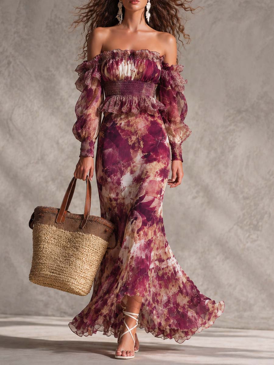 Rosalind | Floral Off-Shoulder Chiffon Maxi Dress