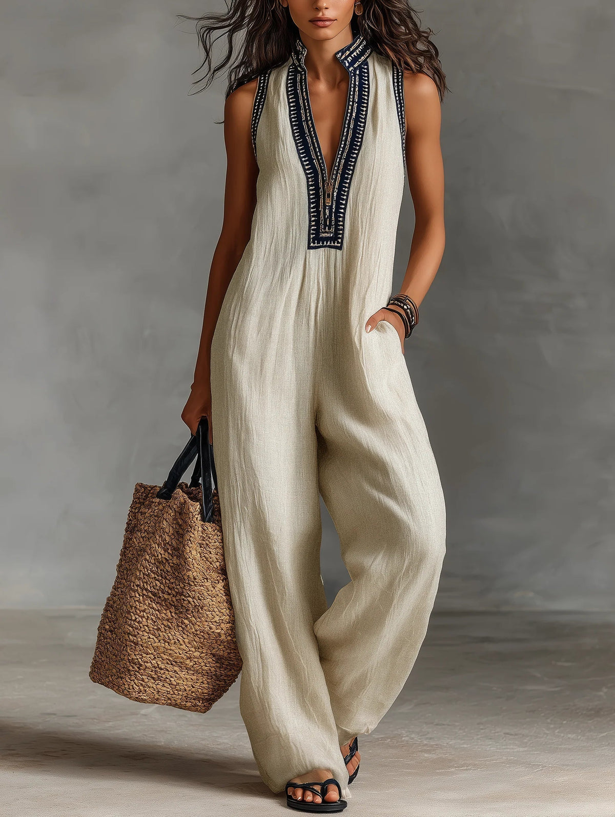 Fiamma | Sleeveless Jumpsuit with High Collar and Zip