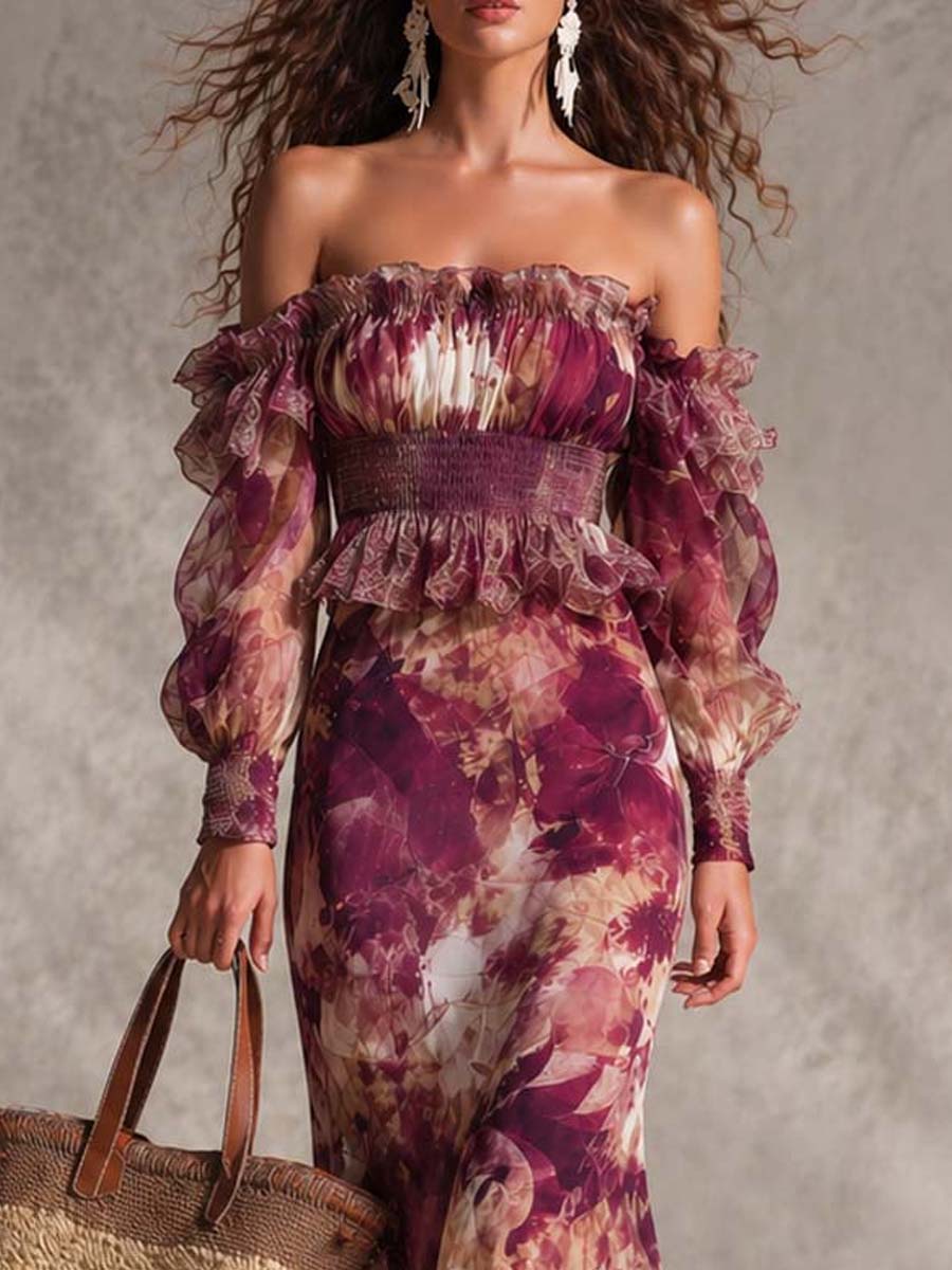 Rosalind | Floral Off-Shoulder Chiffon Maxi Dress