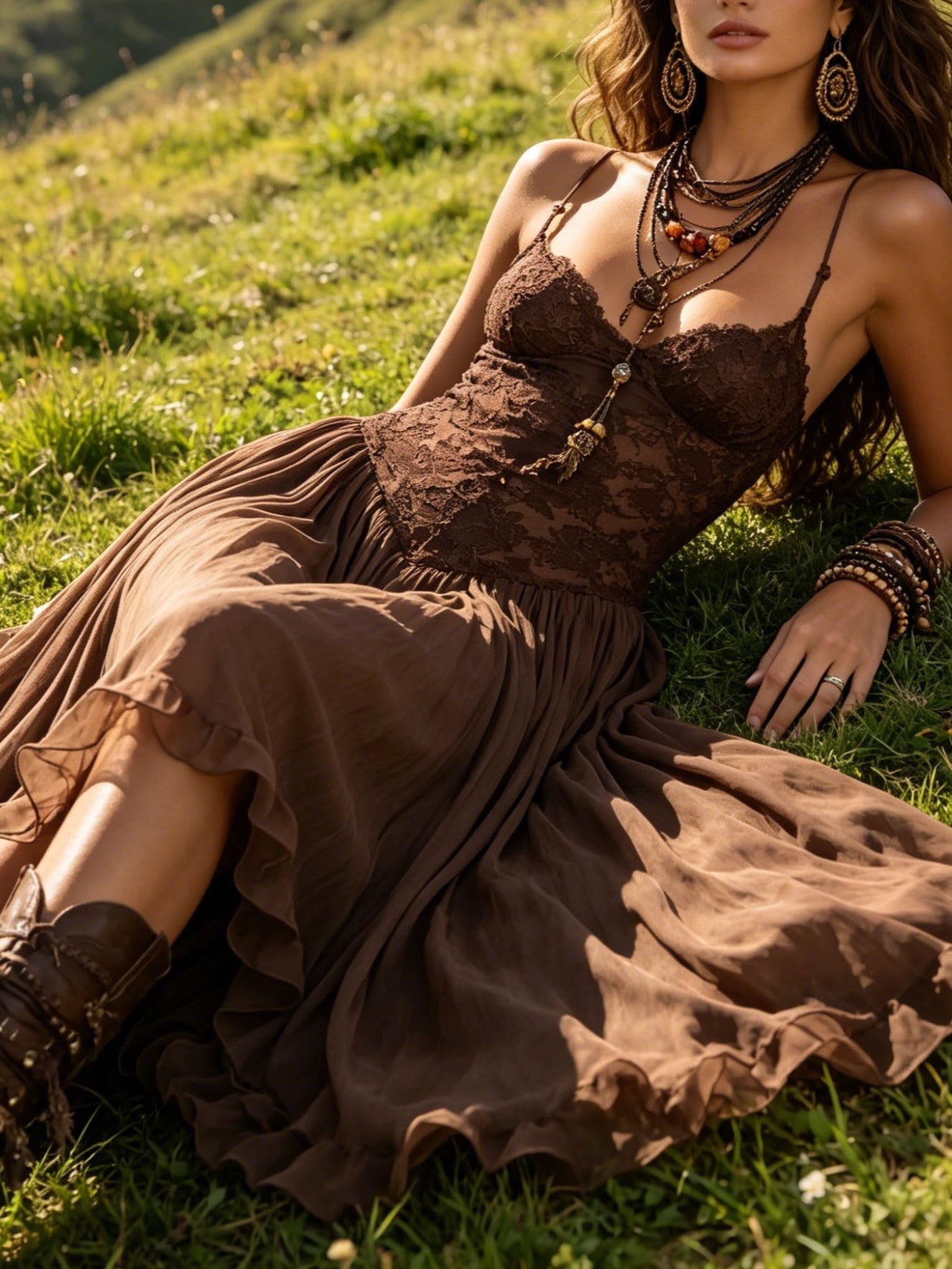 Isadora | Lace Bodice Chiffon Maxi Dress