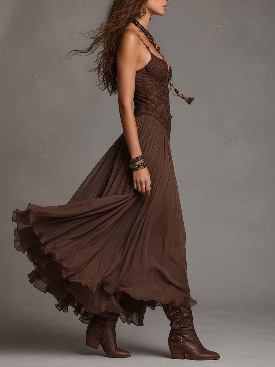 Isadora | Lace Bodice Chiffon Maxi Dress