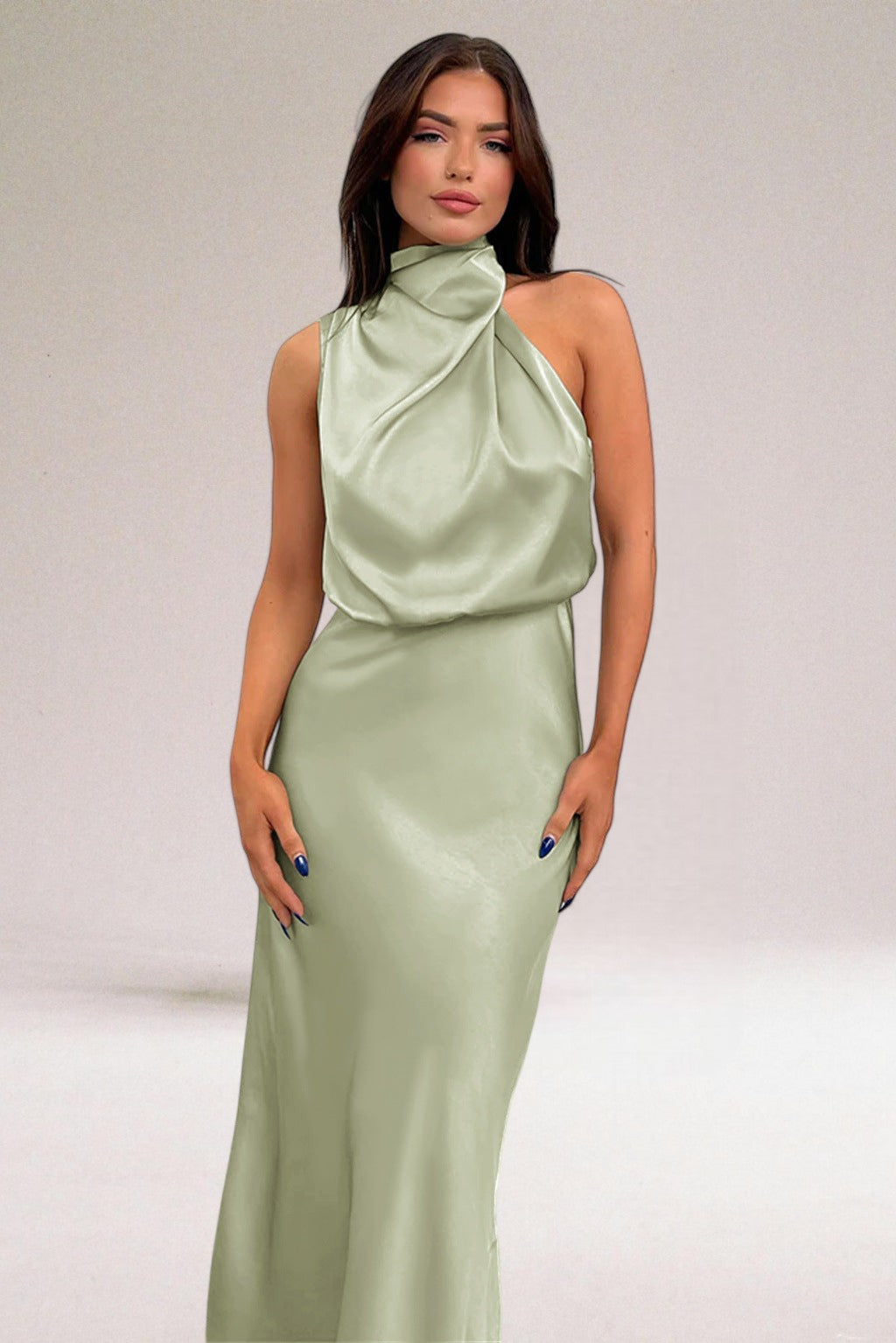 Isla | Draped High-Neck Evening Dress