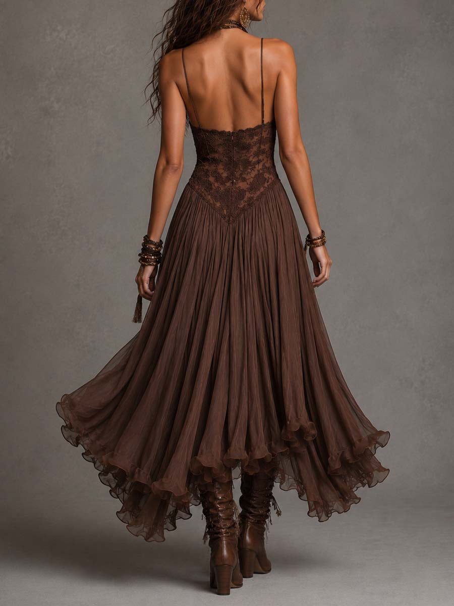Isadora | Lace Bodice Chiffon Maxi Dress