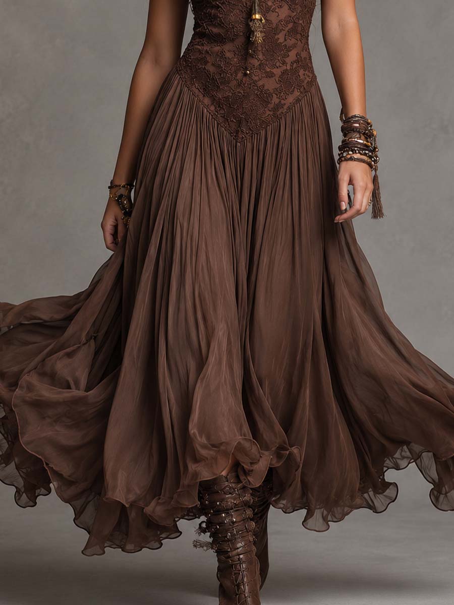 Isadora | Lace Bodice Chiffon Maxi Dress