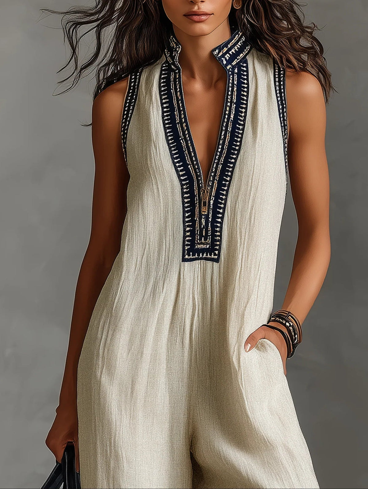 Fiamma | Sleeveless Jumpsuit with High Collar and Zip