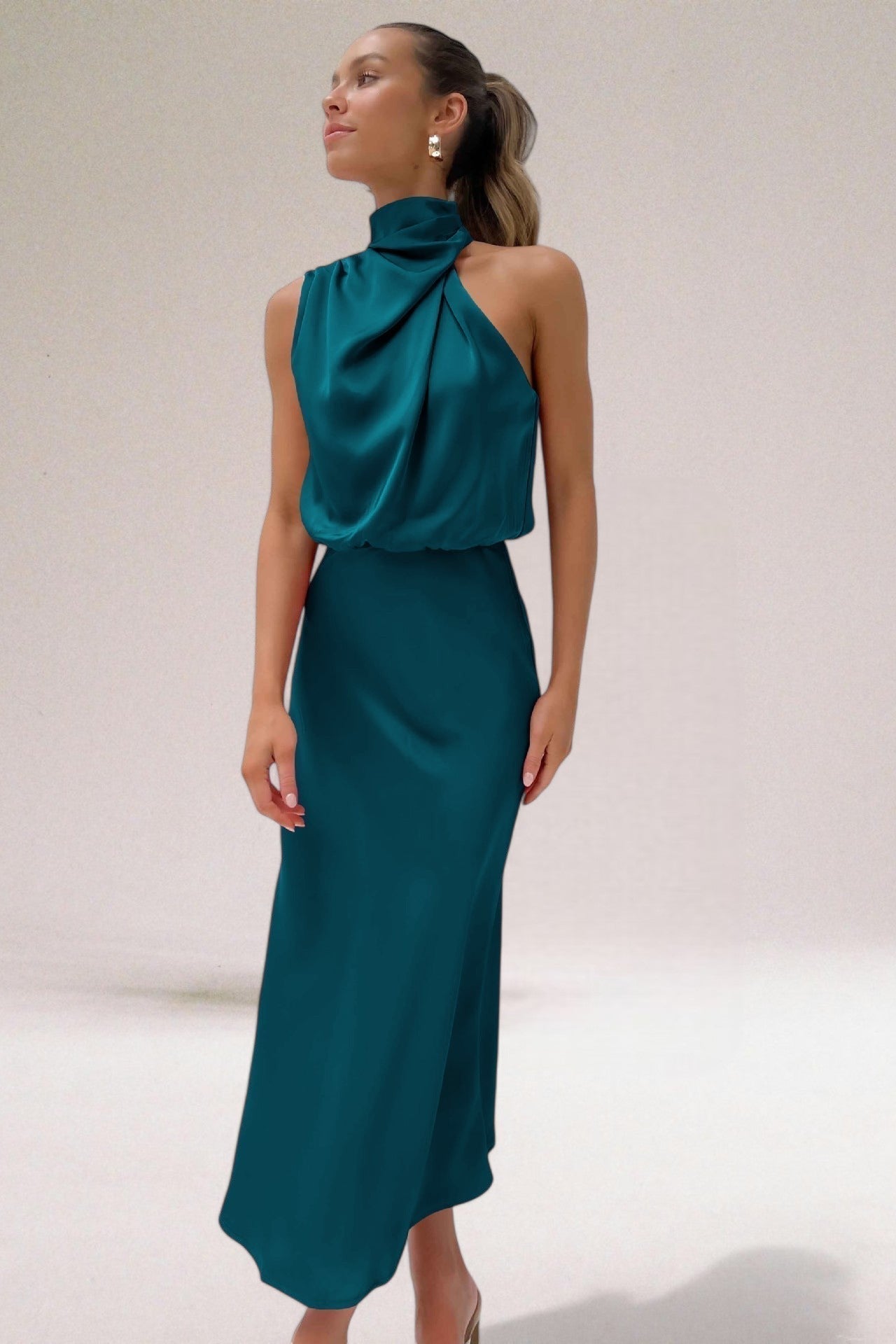 Isla | Draped High-Neck Evening Dress