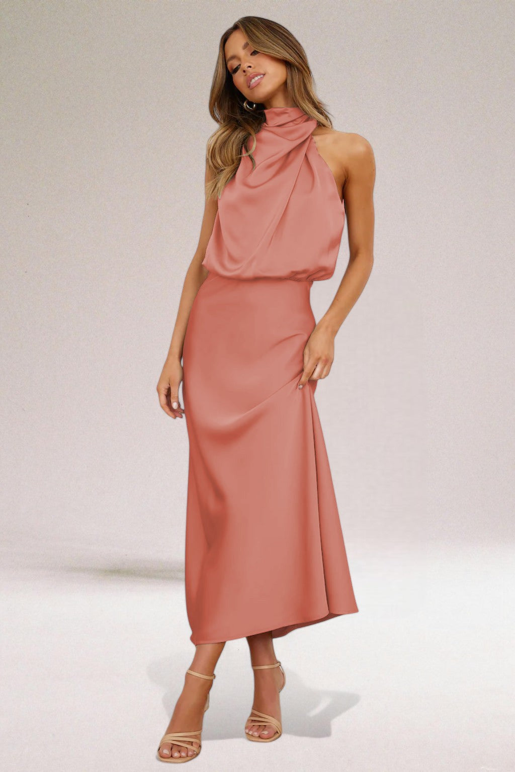 Isla | Draped High-Neck Evening Dress