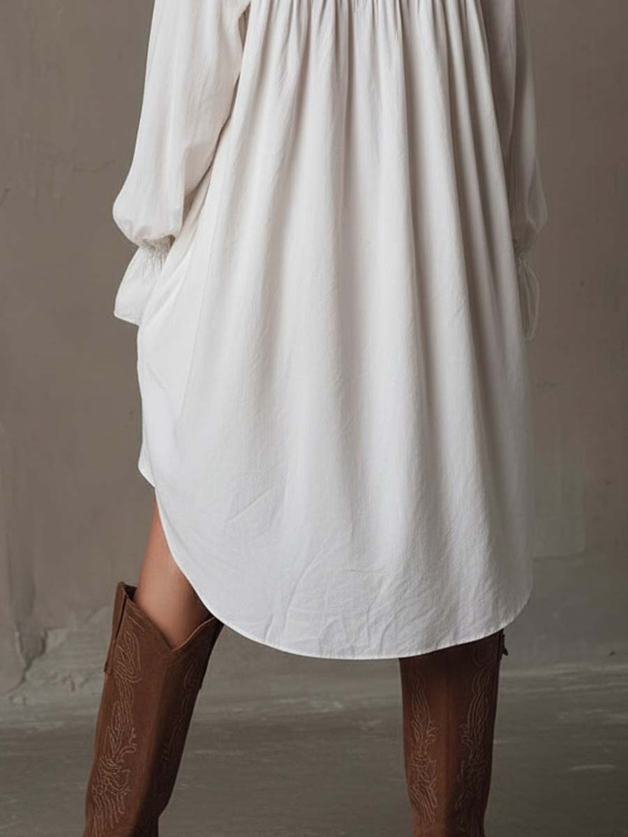Lucia | Lace Detail Long-Sleeve Shirt Mini Dress