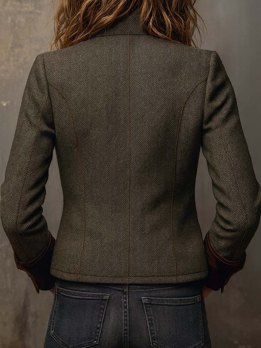 Rowena | Herringbone Contrast Trim Blazer