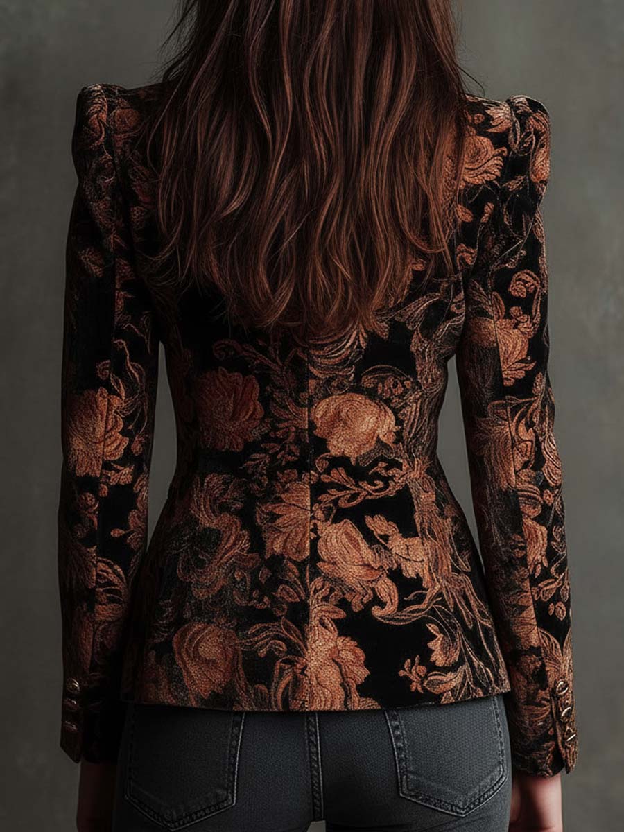 Arabella | Black and Bronze Floral Tailored Blazer