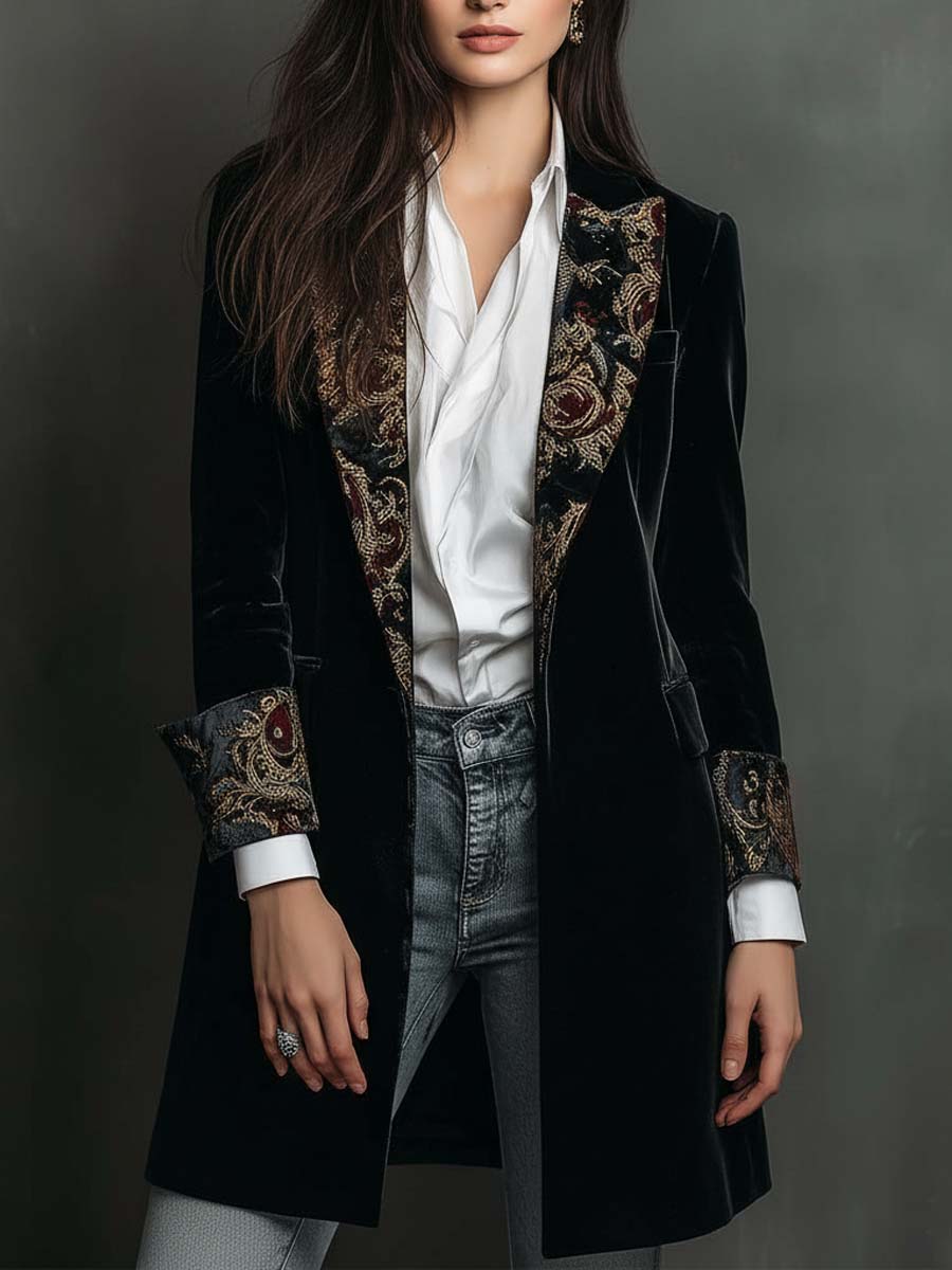 Verity | Black Baroque Lapel Single-Breasted Blazer