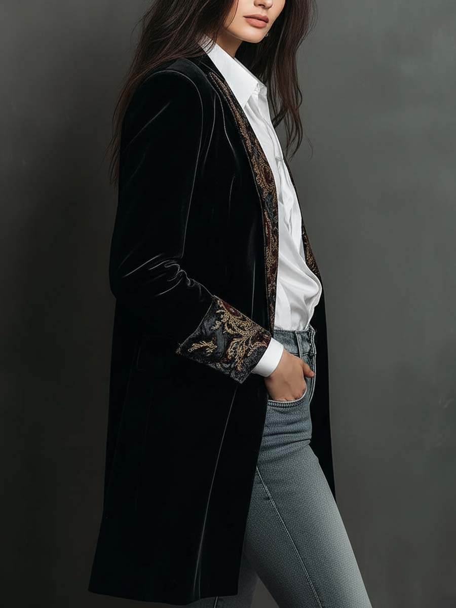 Verity | Black Baroque Lapel Single-Breasted Blazer
