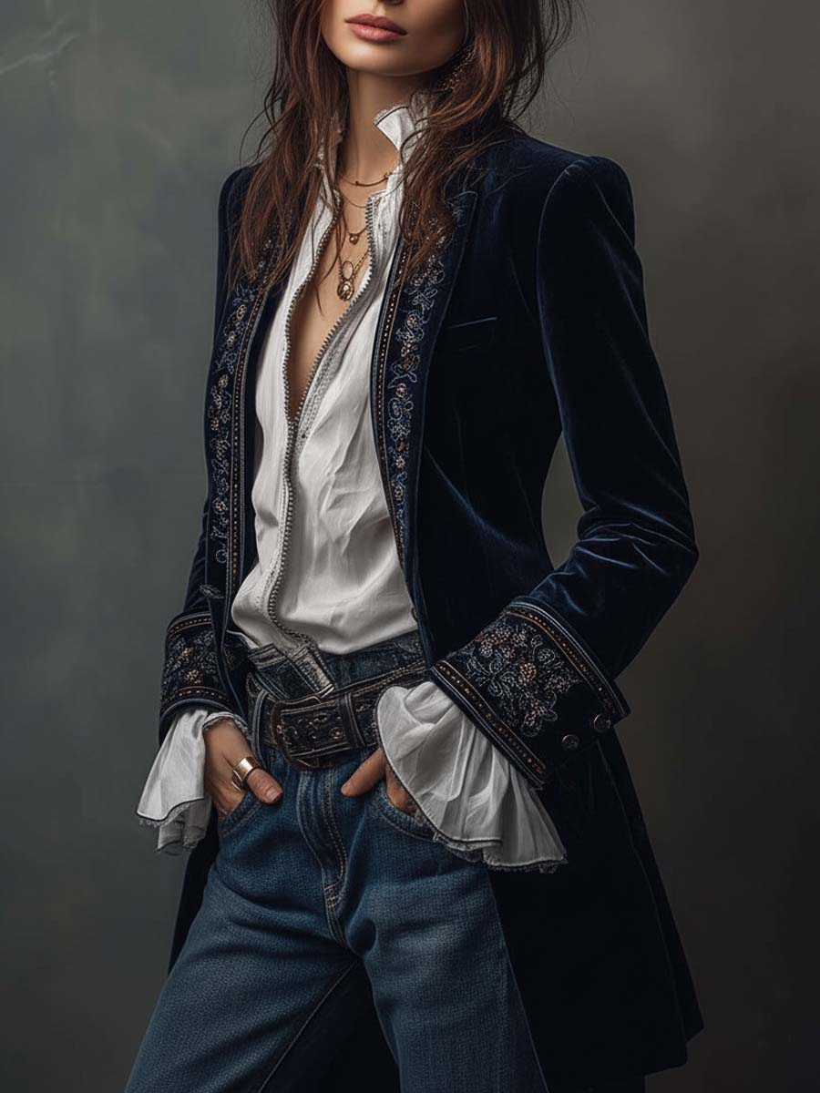 Marguerite | Embroidered Longline Tailored Jacket