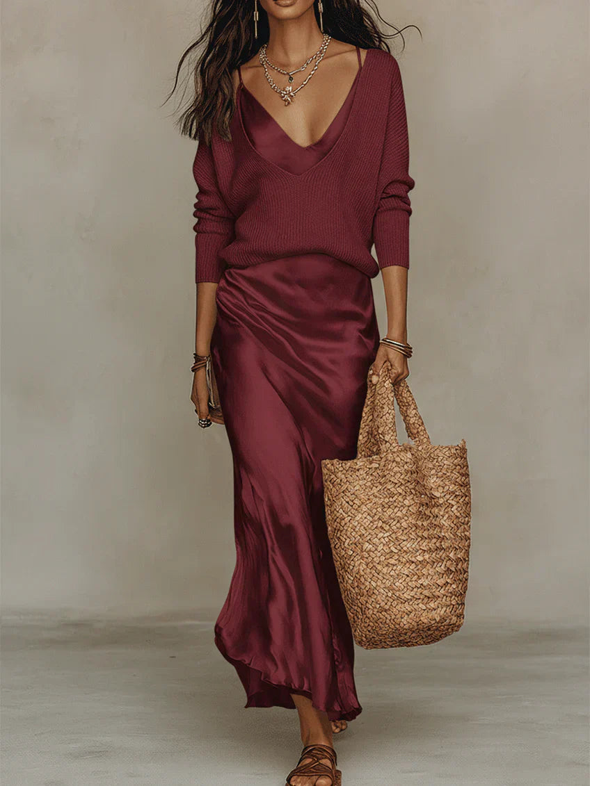 Elena | Midi Dress with Matching Sweater Set