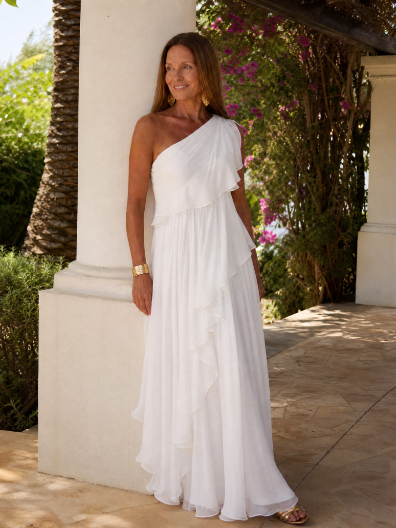 Evelina | One-Shoulder Chiffon Maxi Dress