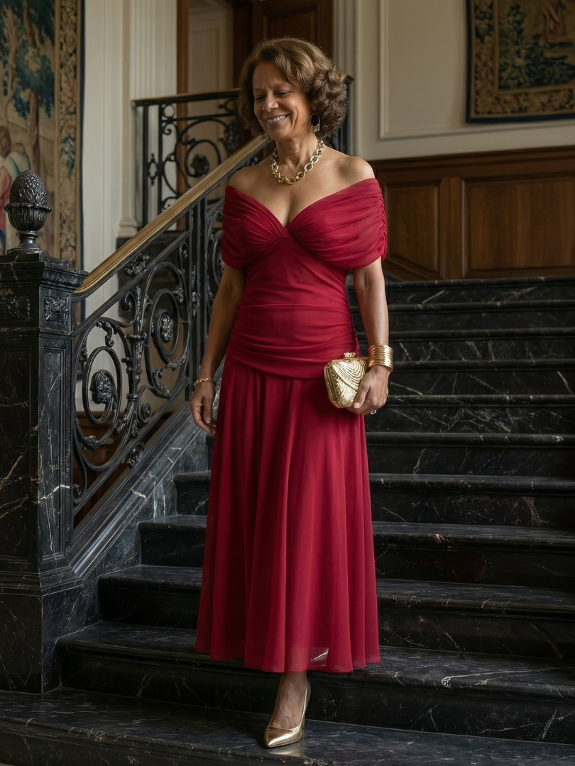 Ruth | Off Shoulder Flow Midi Dress