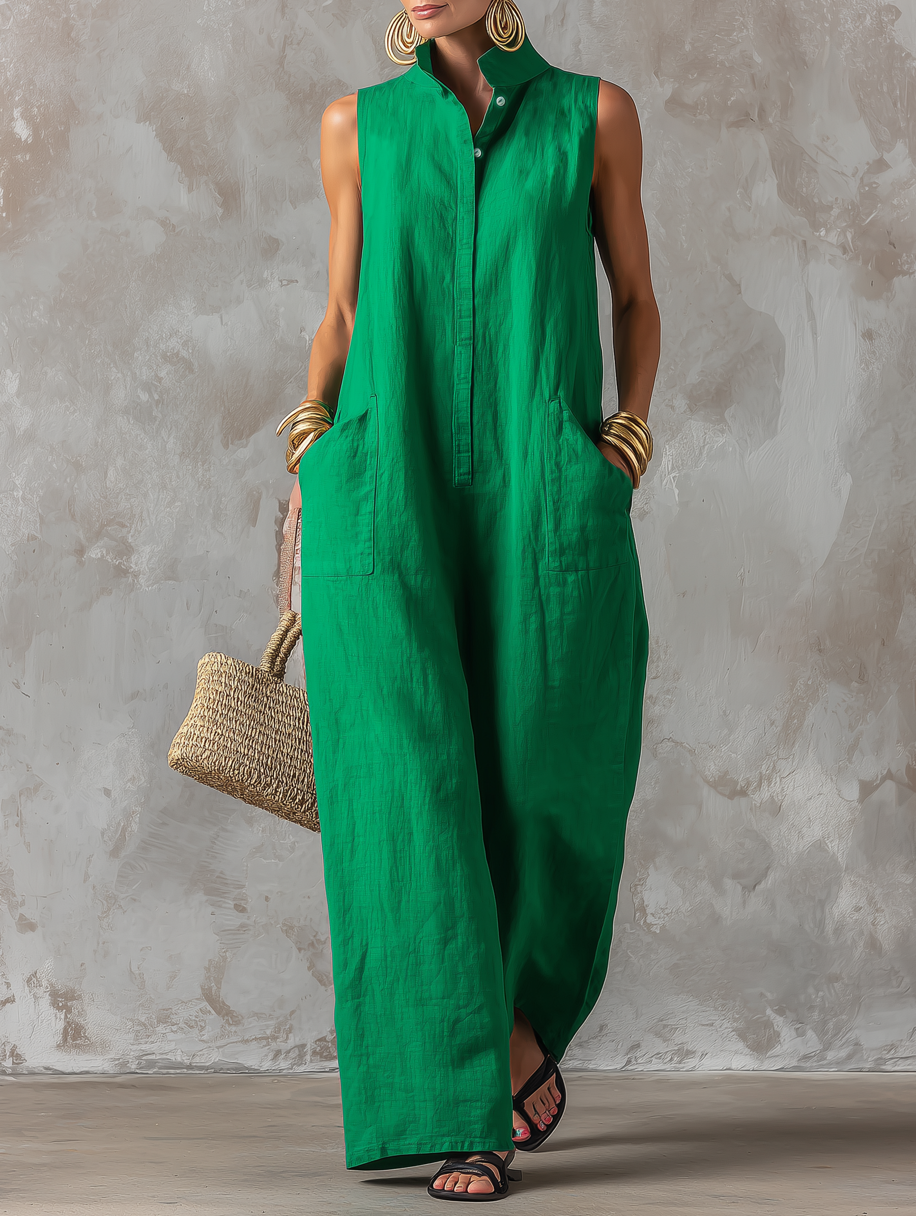 Claire - Women's Minimalist Loose-Fit Linen Blend Jumpsuit