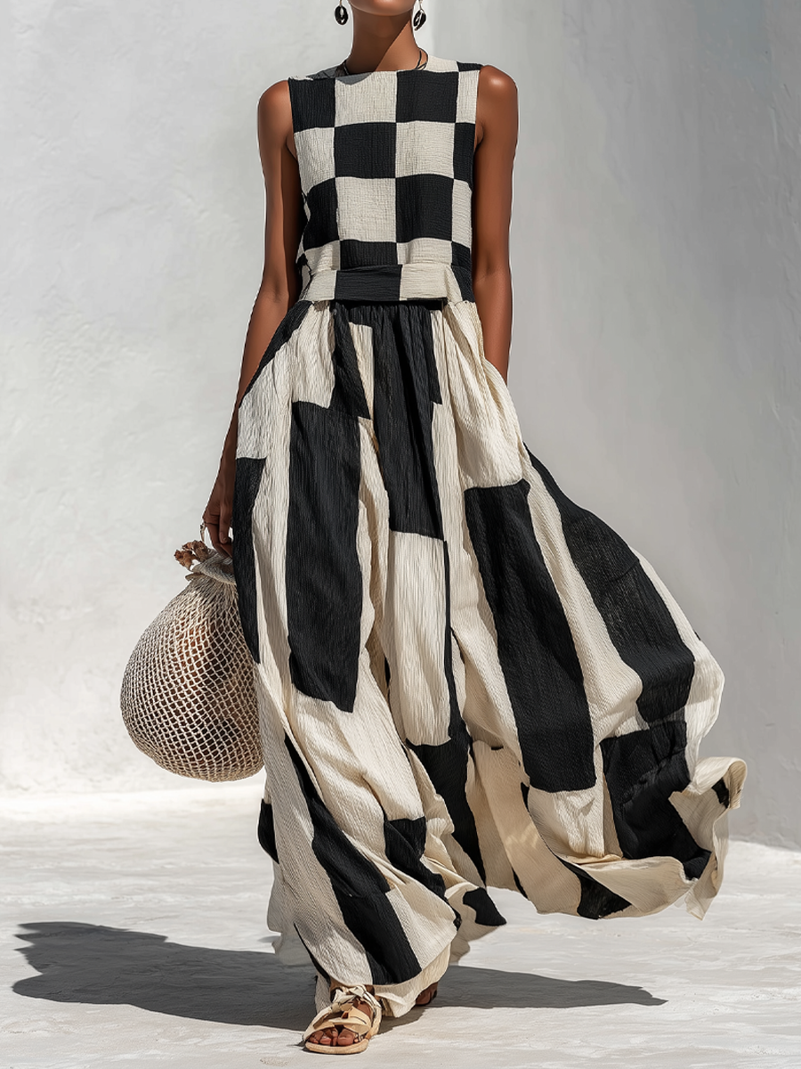 Pauline | Contrast Panel Sleeveless Maxi Dress