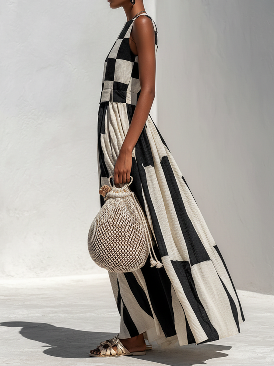 Pauline | Contrast Panel Sleeveless Maxi Dress