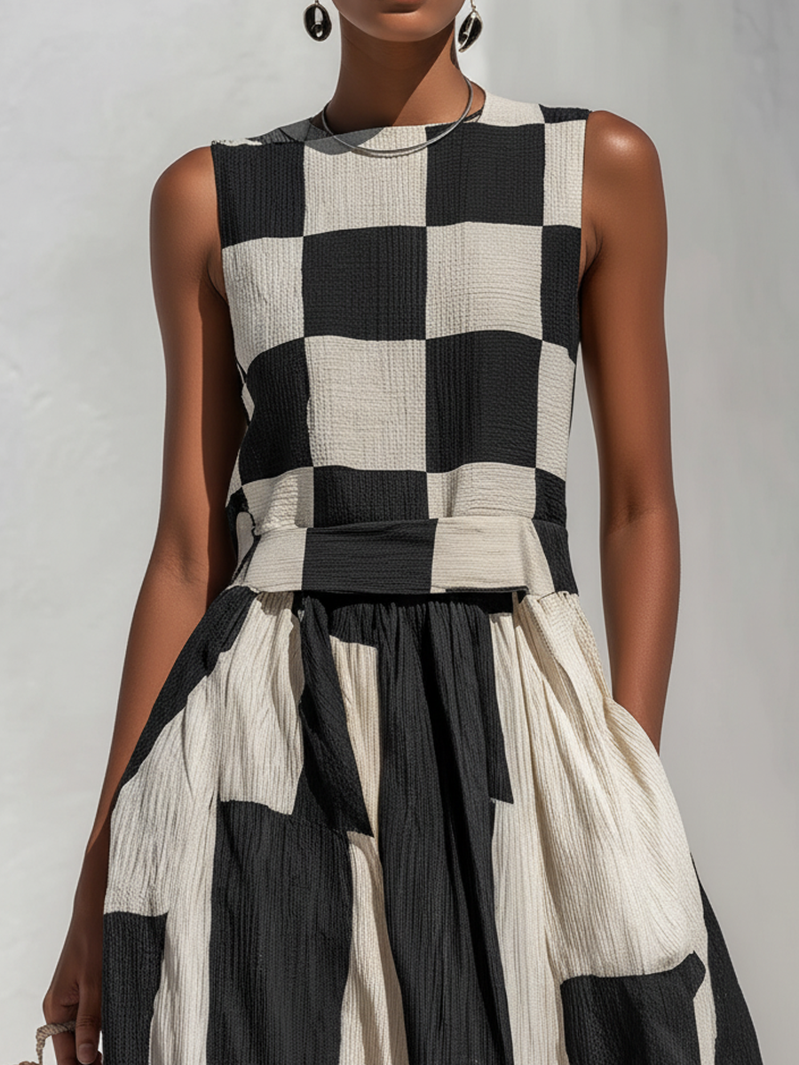 Pauline | Contrast Panel Sleeveless Maxi Dress