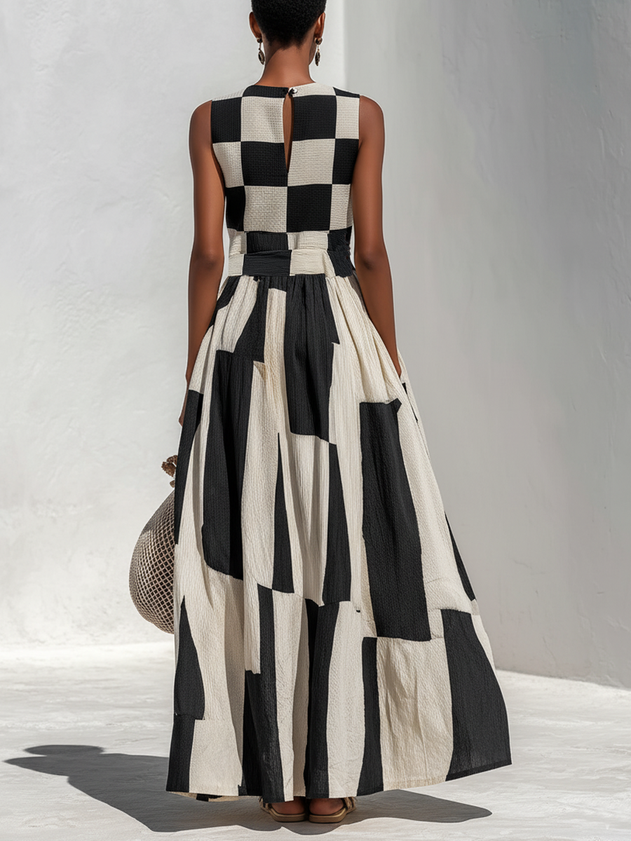 Pauline | Contrast Panel Sleeveless Maxi Dress