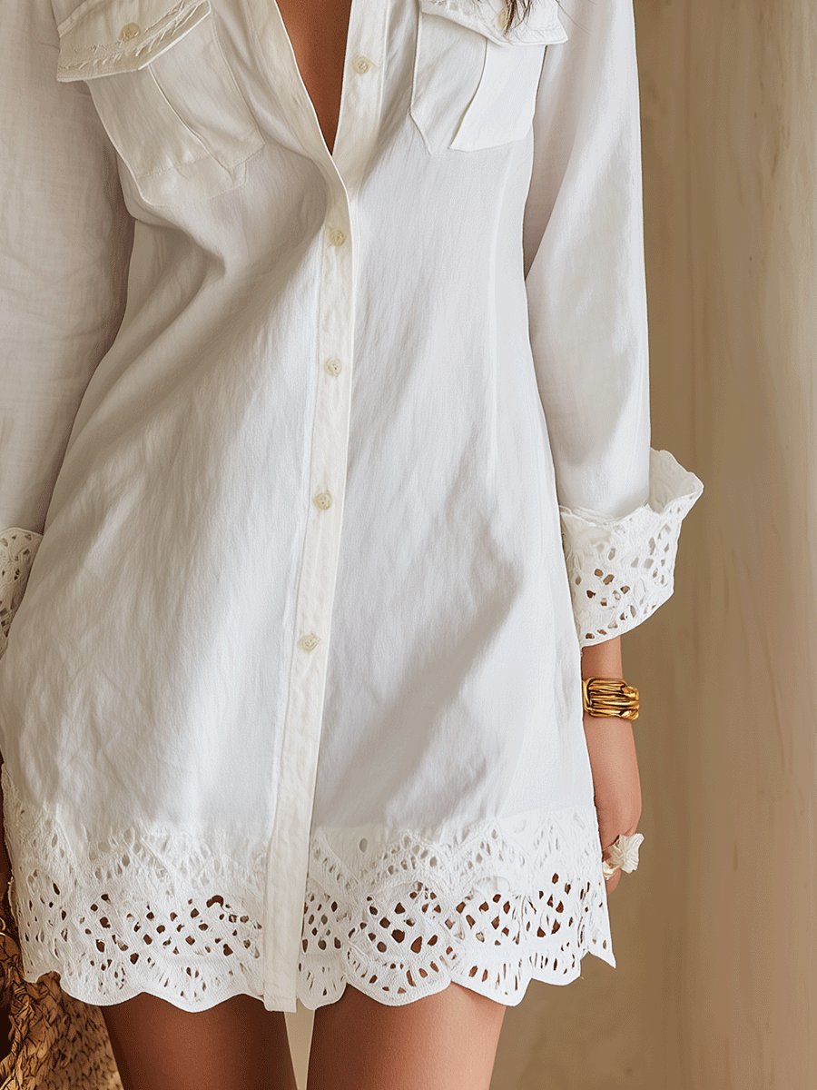 Marlowe | Bohemian Eyelet Hem Shirt Mini Dress