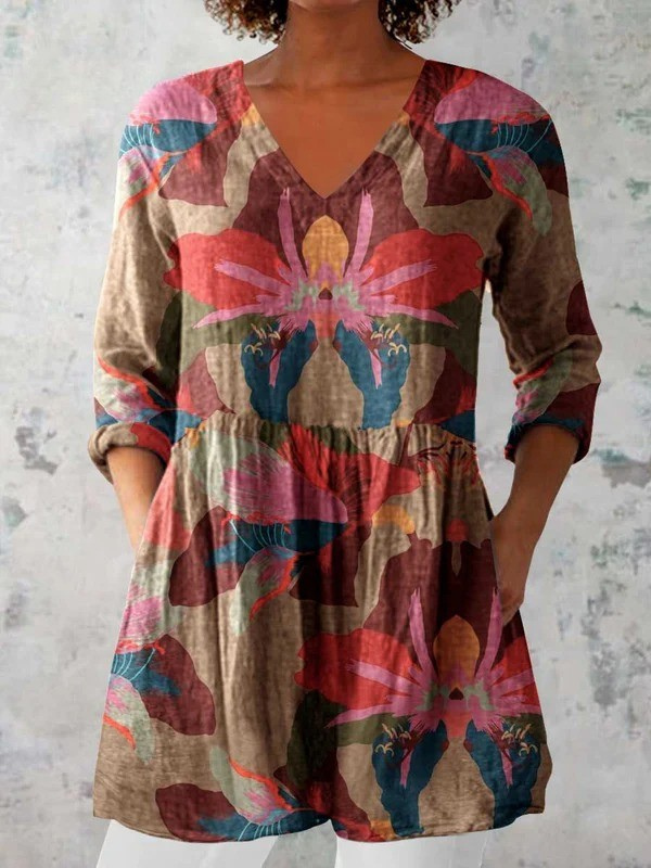 Angela | Long Blouse with V-Neck