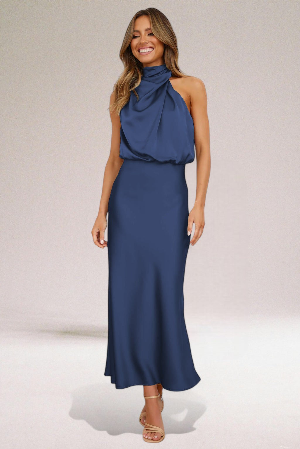Isla | Draped High-Neck Evening Dress