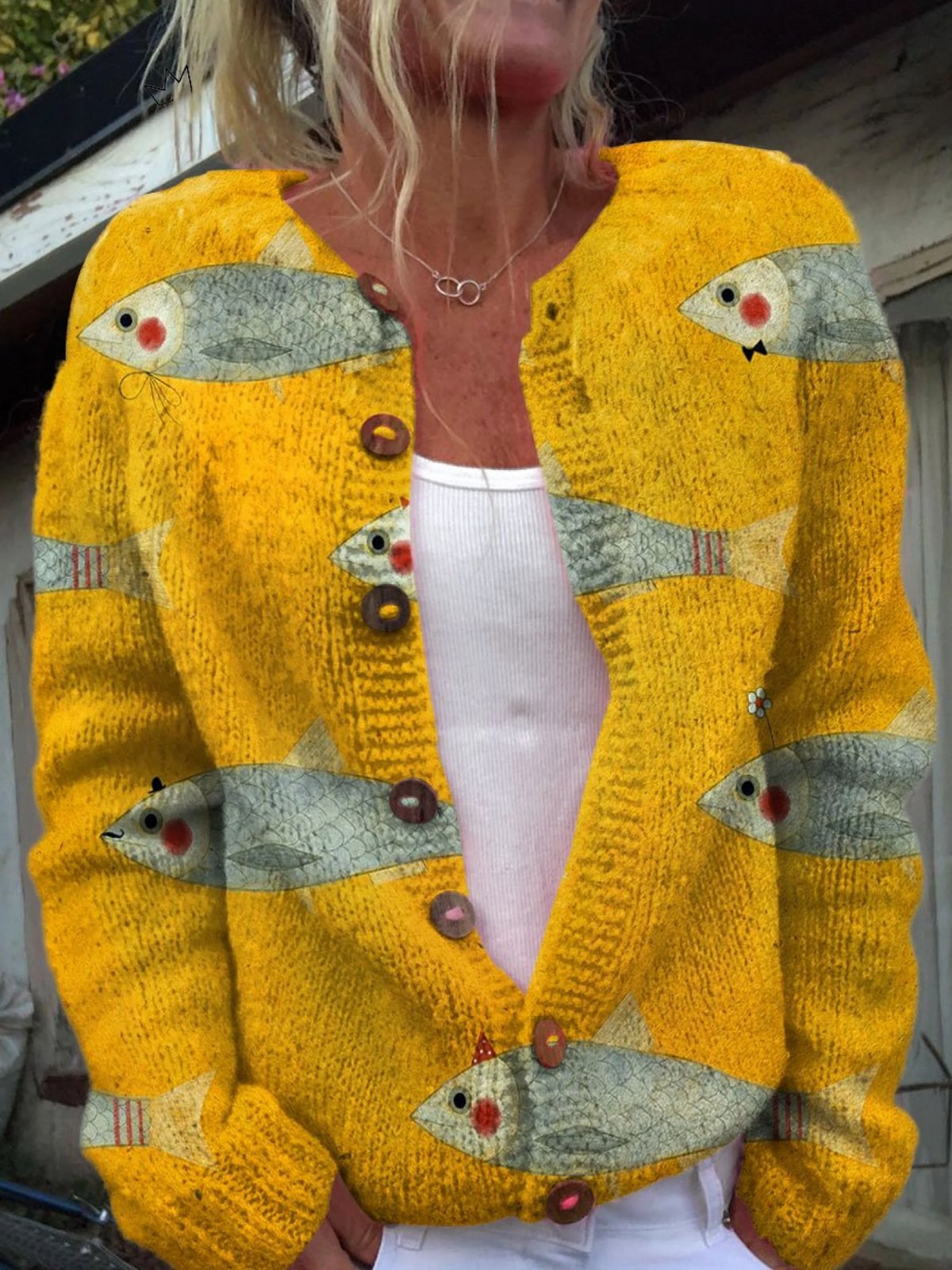 Anouk | Vintage Knit Fish-Print Cardigan