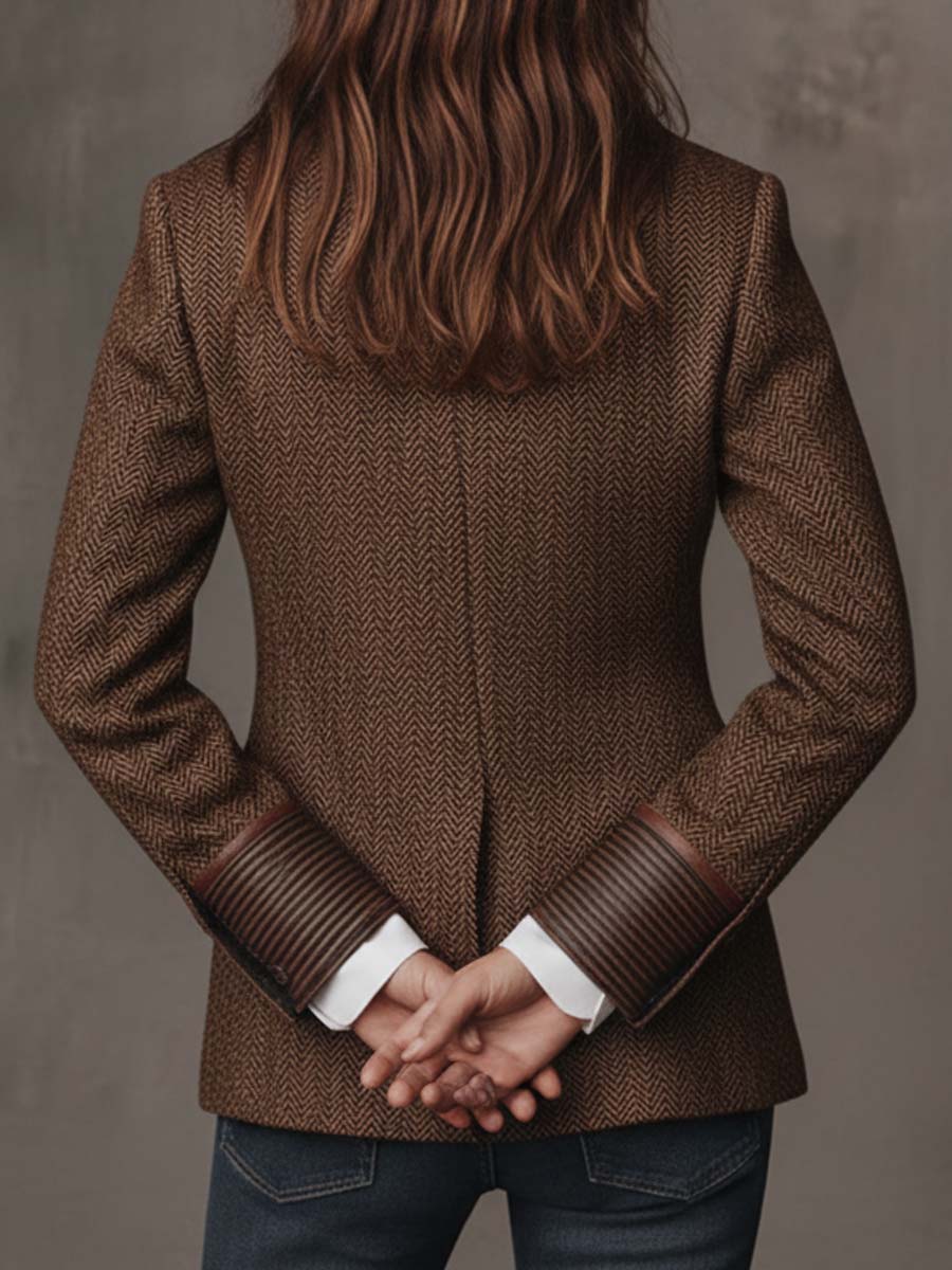 Theodora | Herringbone Panel Blazer with Contrast Edges