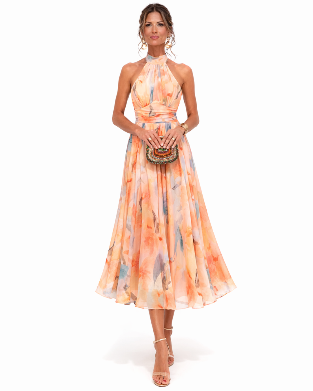 Aurora | Halter Neck Maxi Dress with Watercolour Print