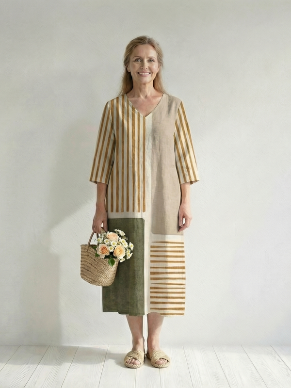 Soren | Light Mixed Stripe Midi Dress