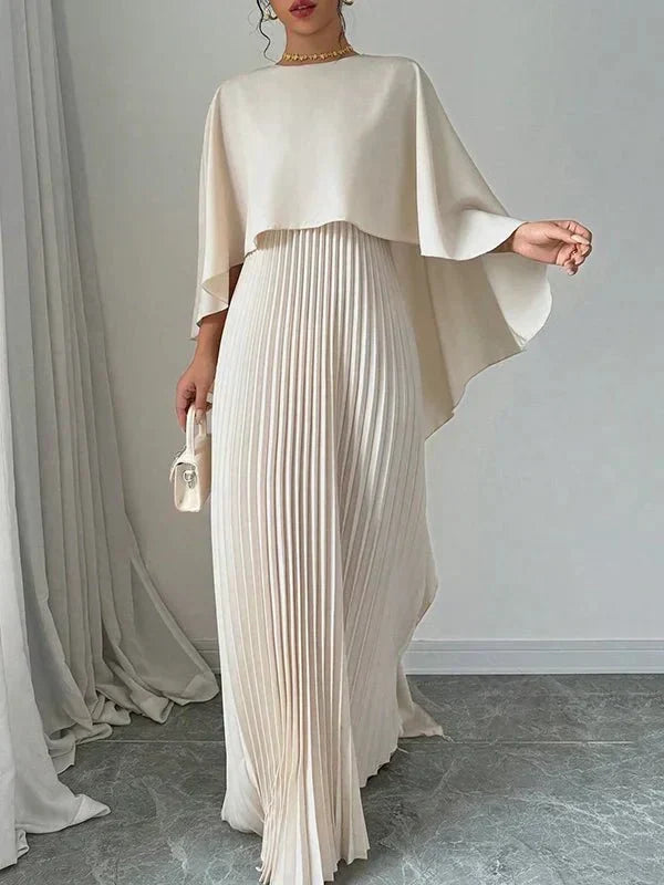 Maravelle | Elegant Pleated Cape Maxi Dress