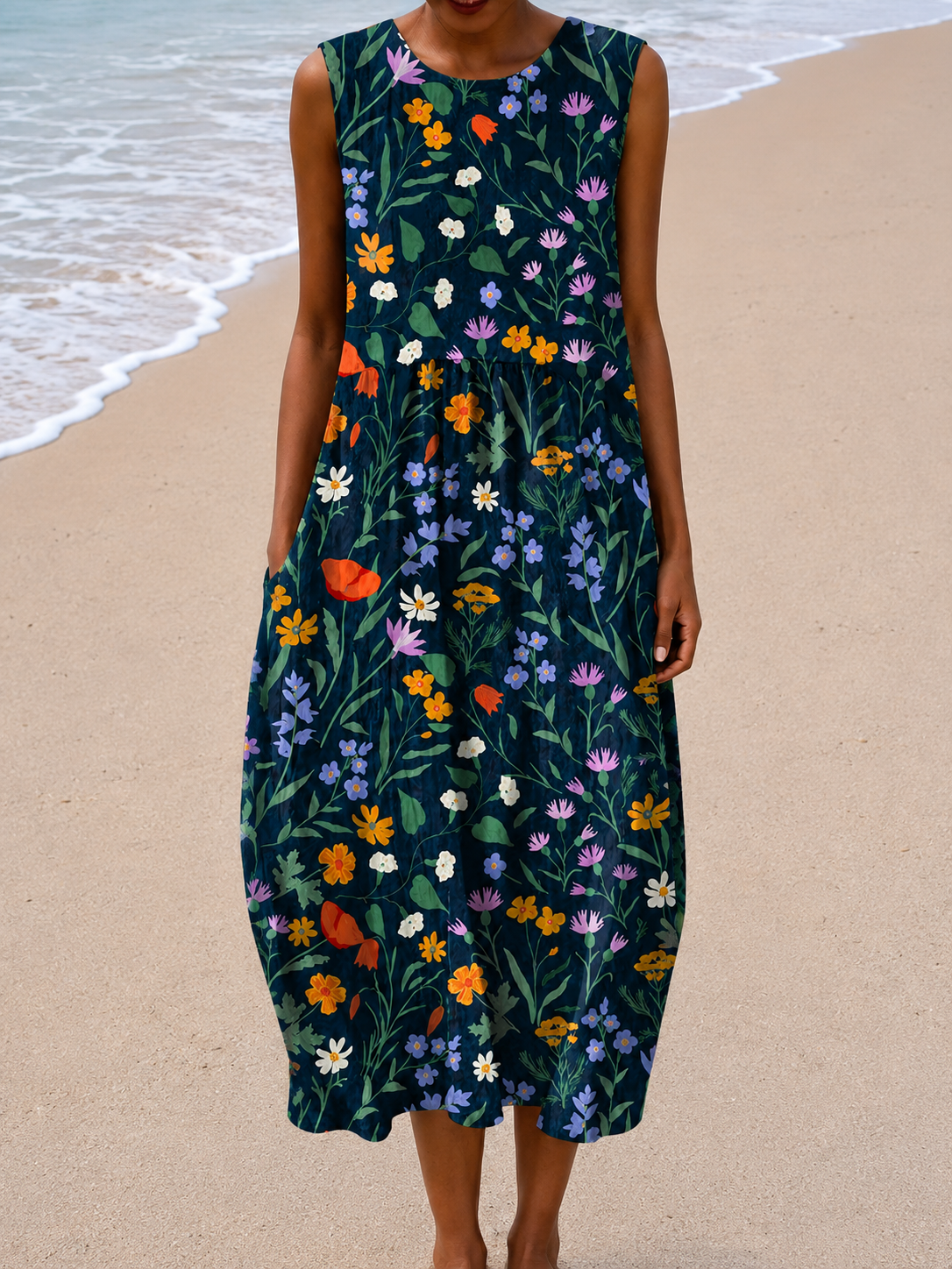 Zoe | Sleeveless Relaxed Fit Midi Dress