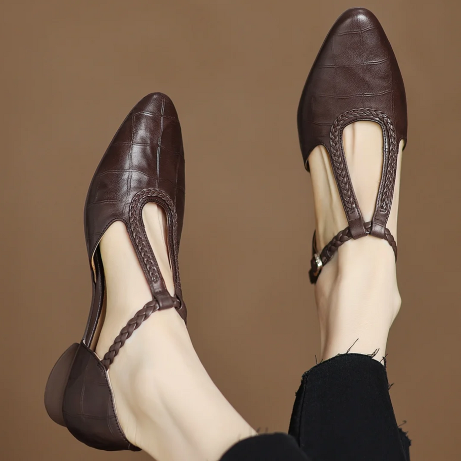 Margot | Women's Leather T-Strap Mary Jane Flats