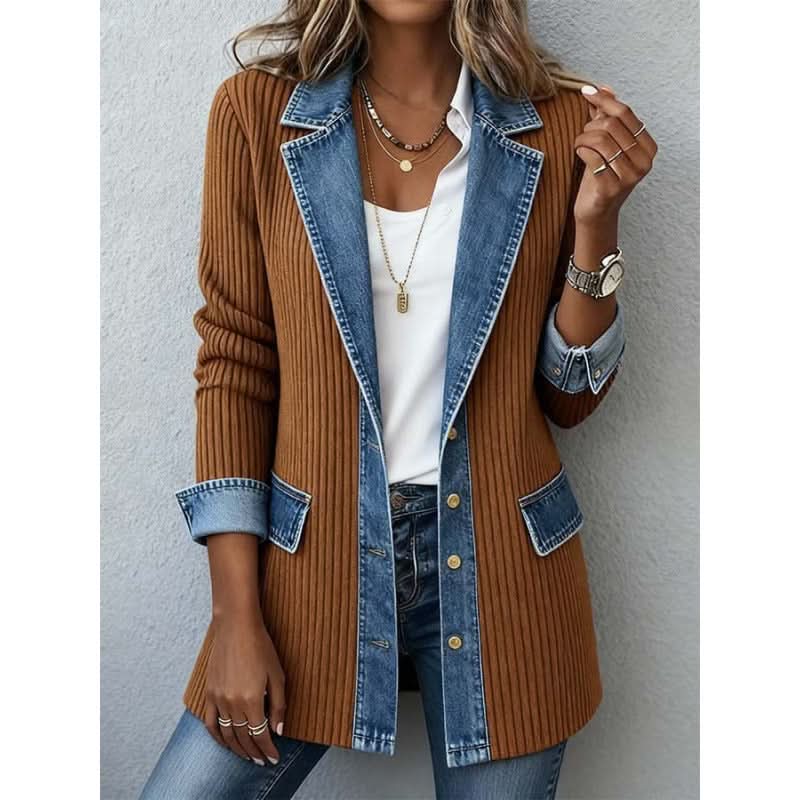 Adeline | Casual Denim Trim Contrast-Panel Jacket