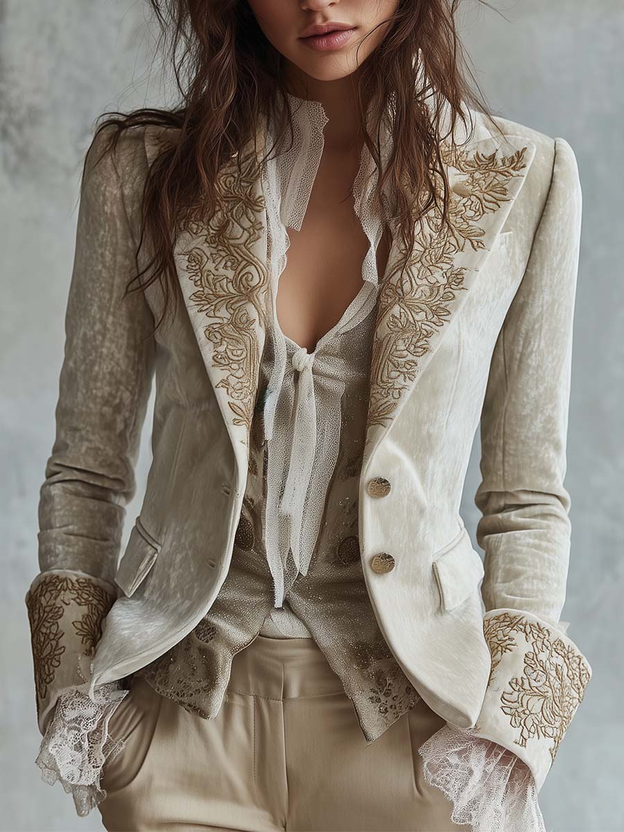Cordelia | Ivory Embroidered Tailored Blazer