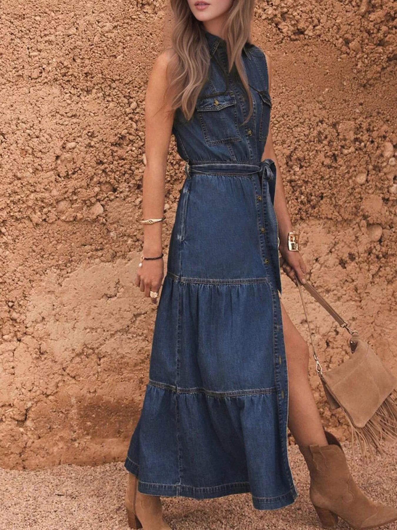 Madison | Button-Front Denim Dress