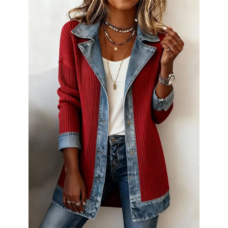 Adeline | Casual Denim Trim Contrast-Panel Jacket