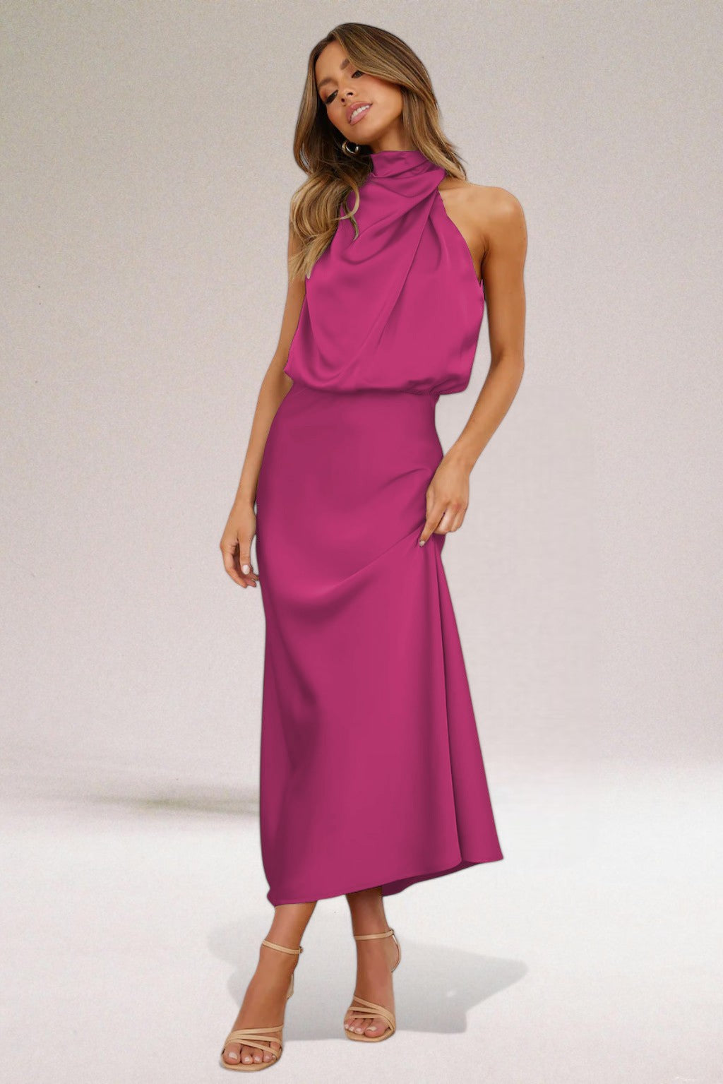 Isla | Draped High-Neck Evening Dress