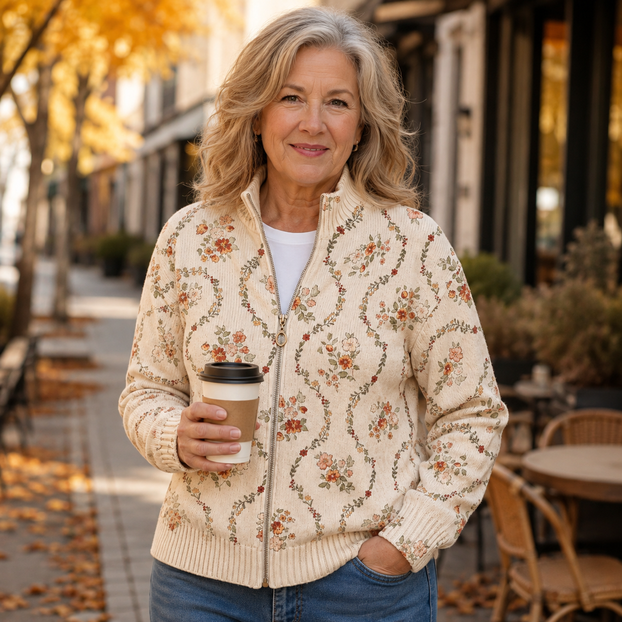 Persephone | Floral Vine Print Zip Cardigan