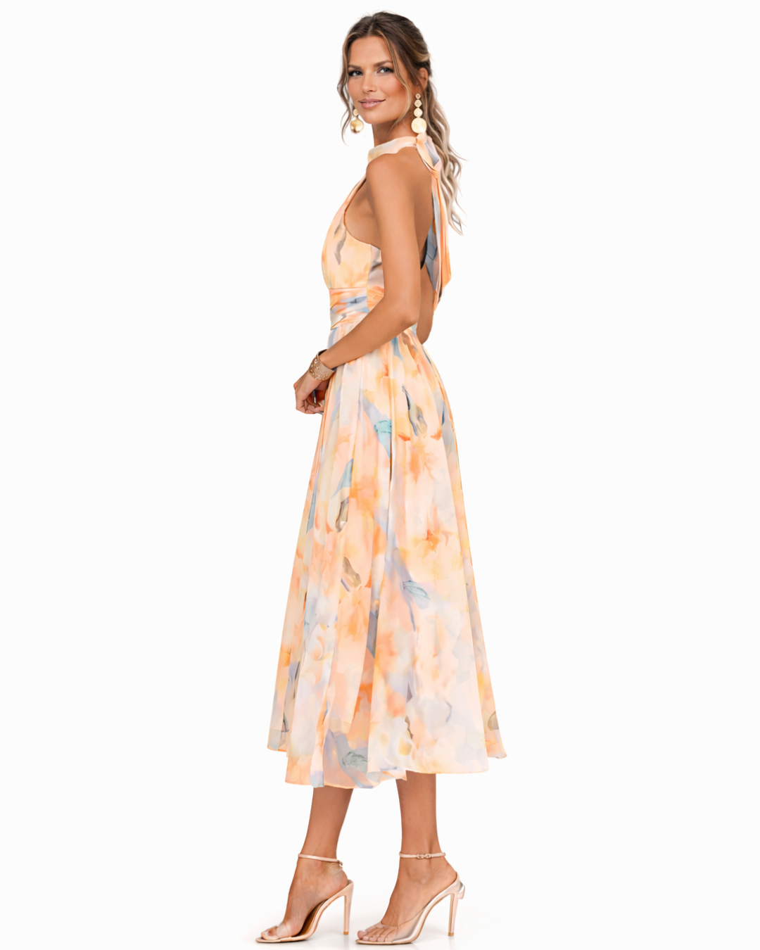 Aurora | Halter Neck Maxi Dress with Watercolour Print