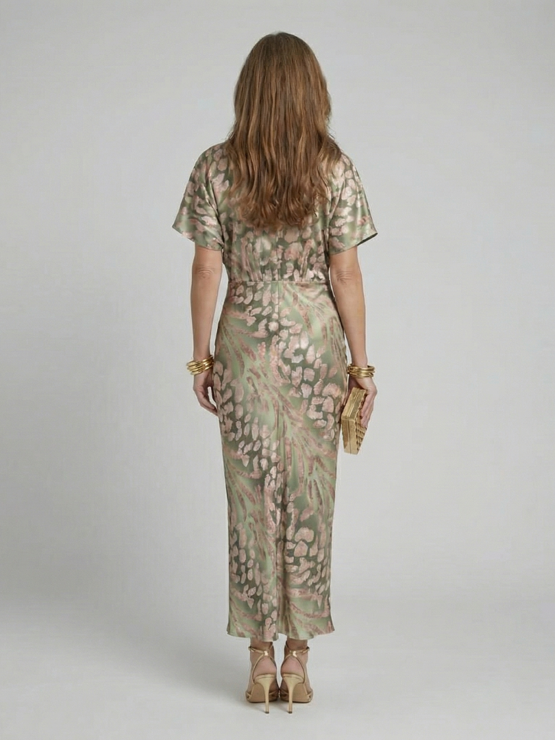 Elodie | Abstract Print V Neck Twist Waist Midi Dress