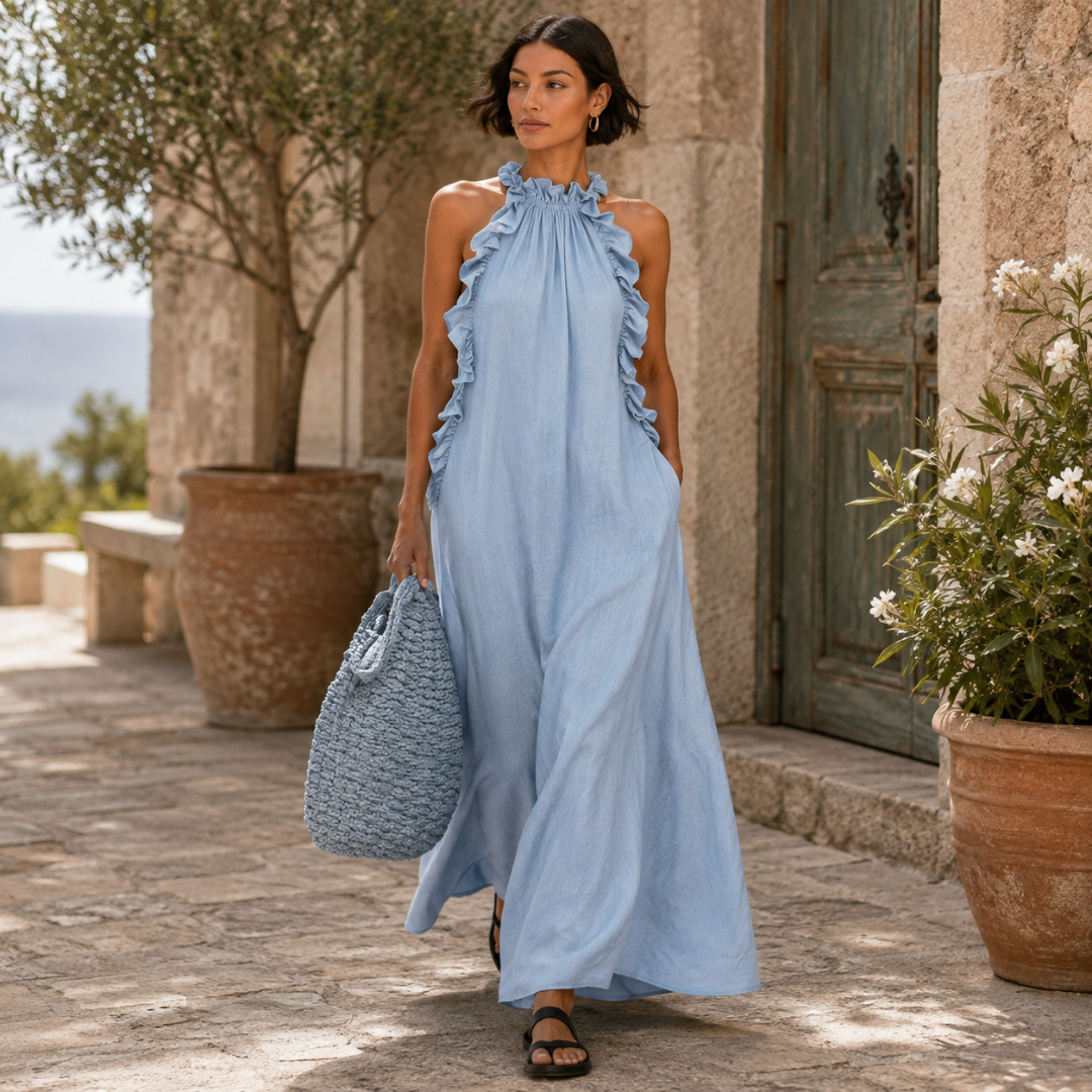 Arabella | Soft Ruffle Halter Statement Maxi Dress