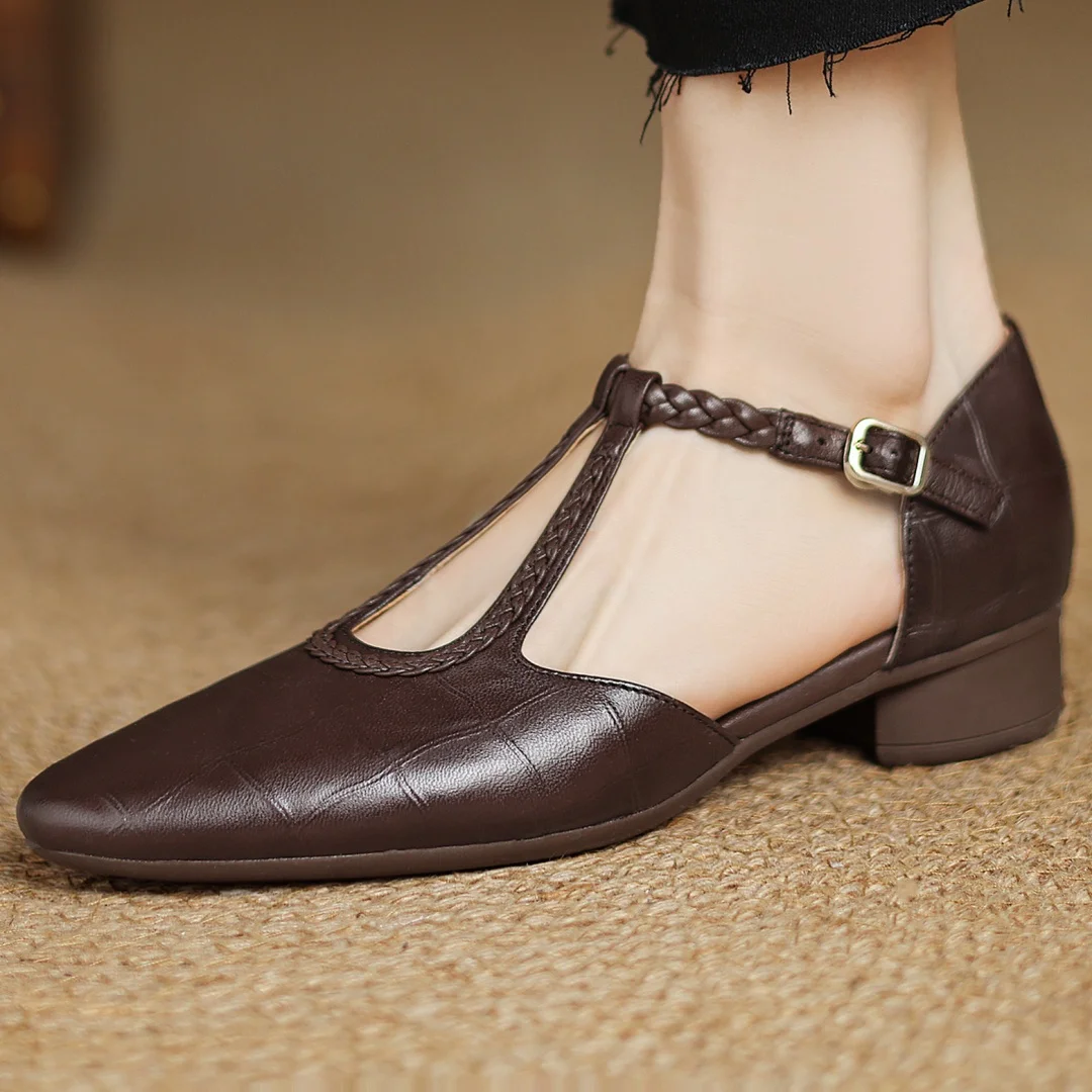Margot | Women's Leather T-Strap Mary Jane Flats