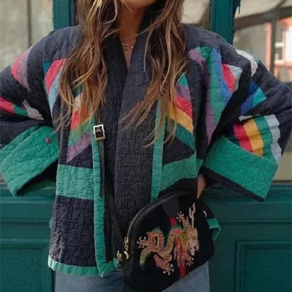 Aria | Retro Patchwork Oversized Open-Front Coat