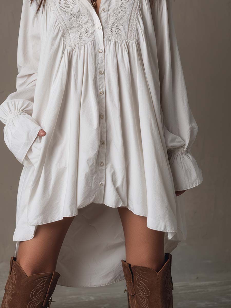 Lucia | Lace Detail Long-Sleeve Shirt Mini Dress