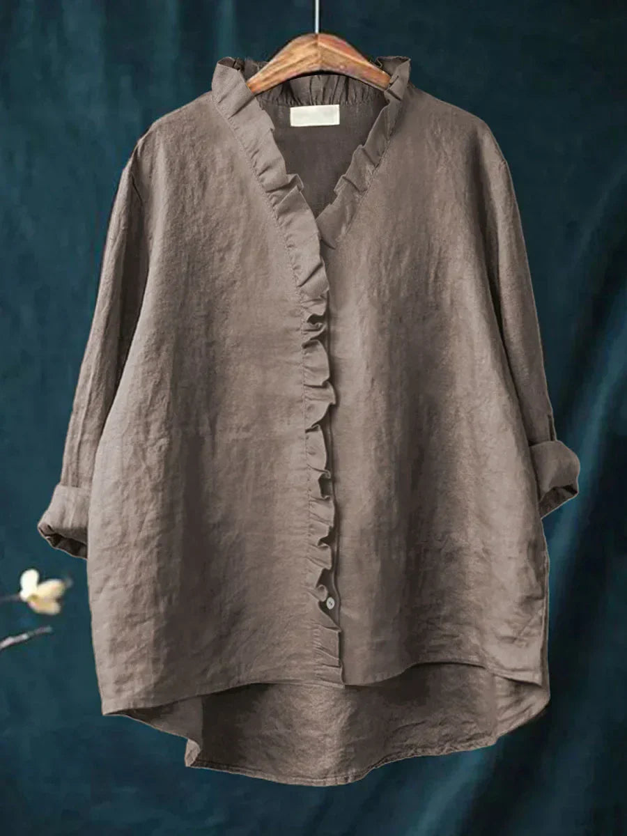Lily | Cotton and Linen Ruffle Shirt