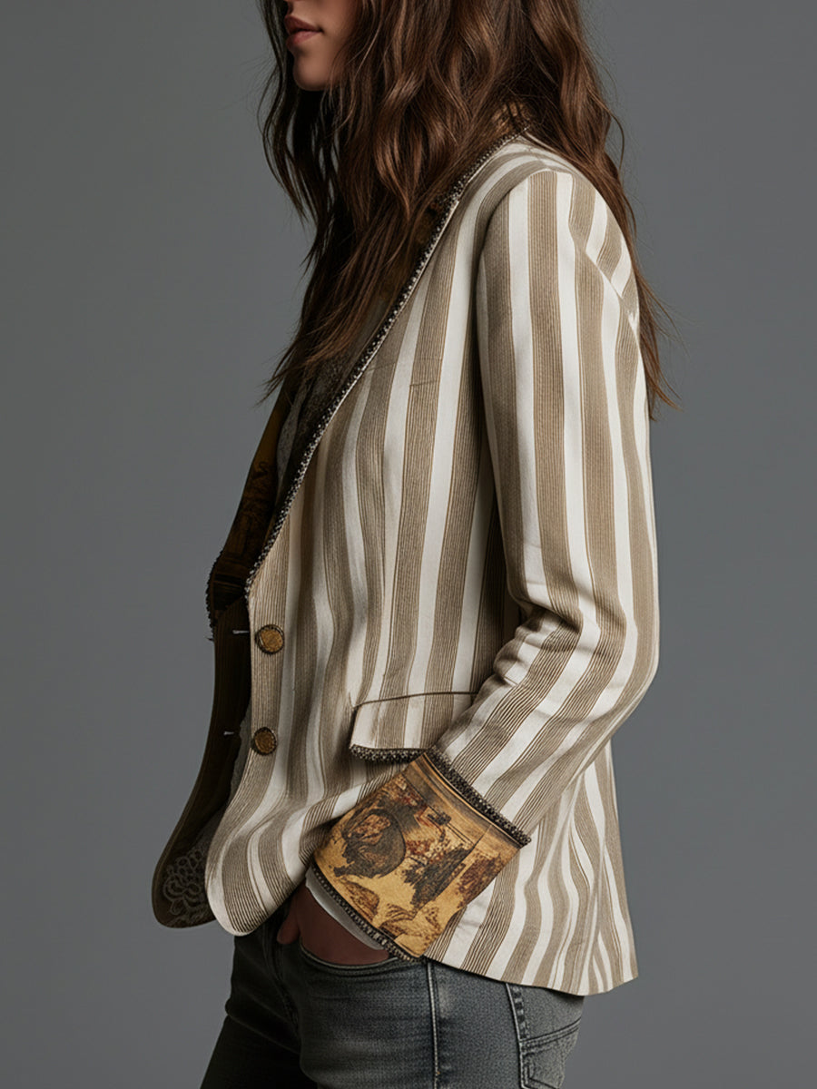 Clementine | Boho Striped Lapel Blazer