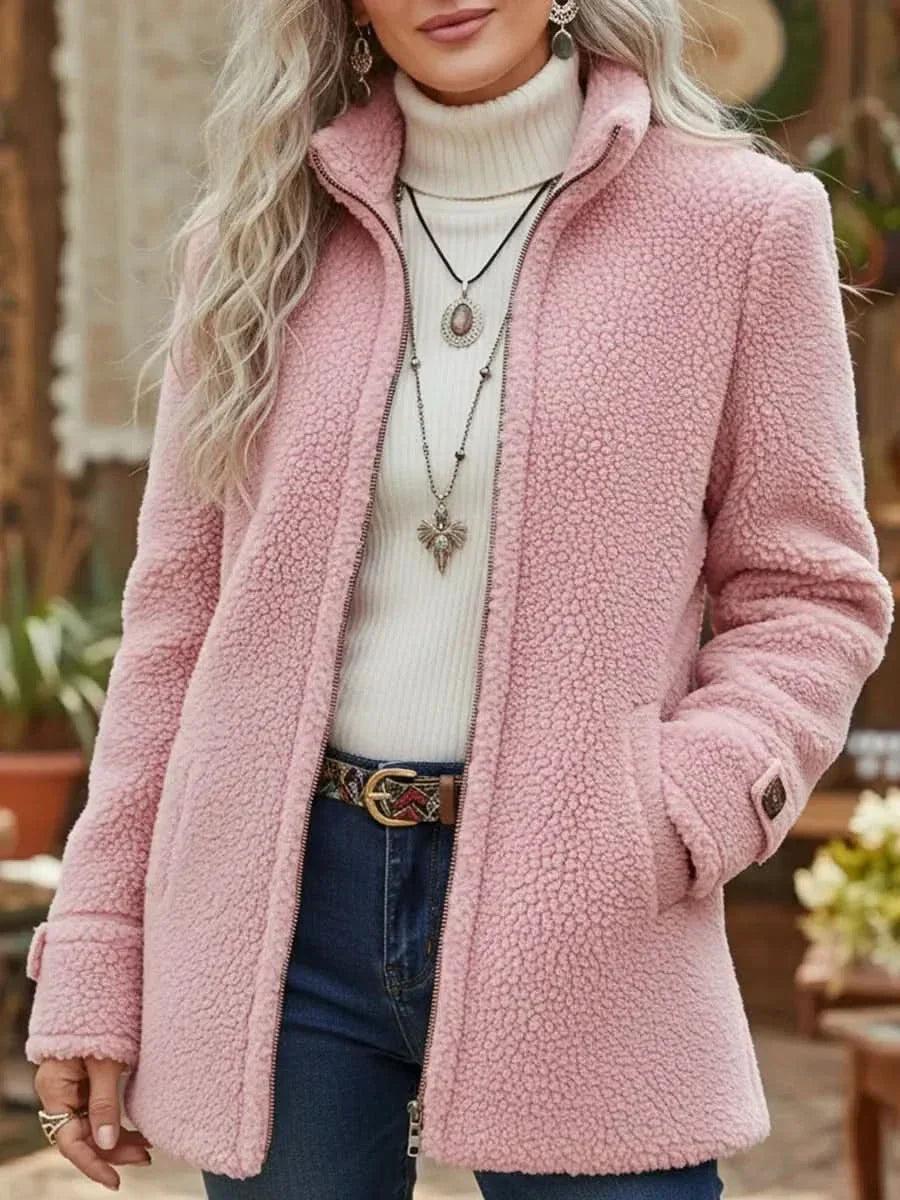 Sophia | Lambswool-Feel Full-Zip Jacket with Stand Collar